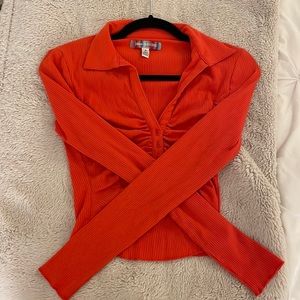 Urban Outfitters coral long sleeve slightly cropped top